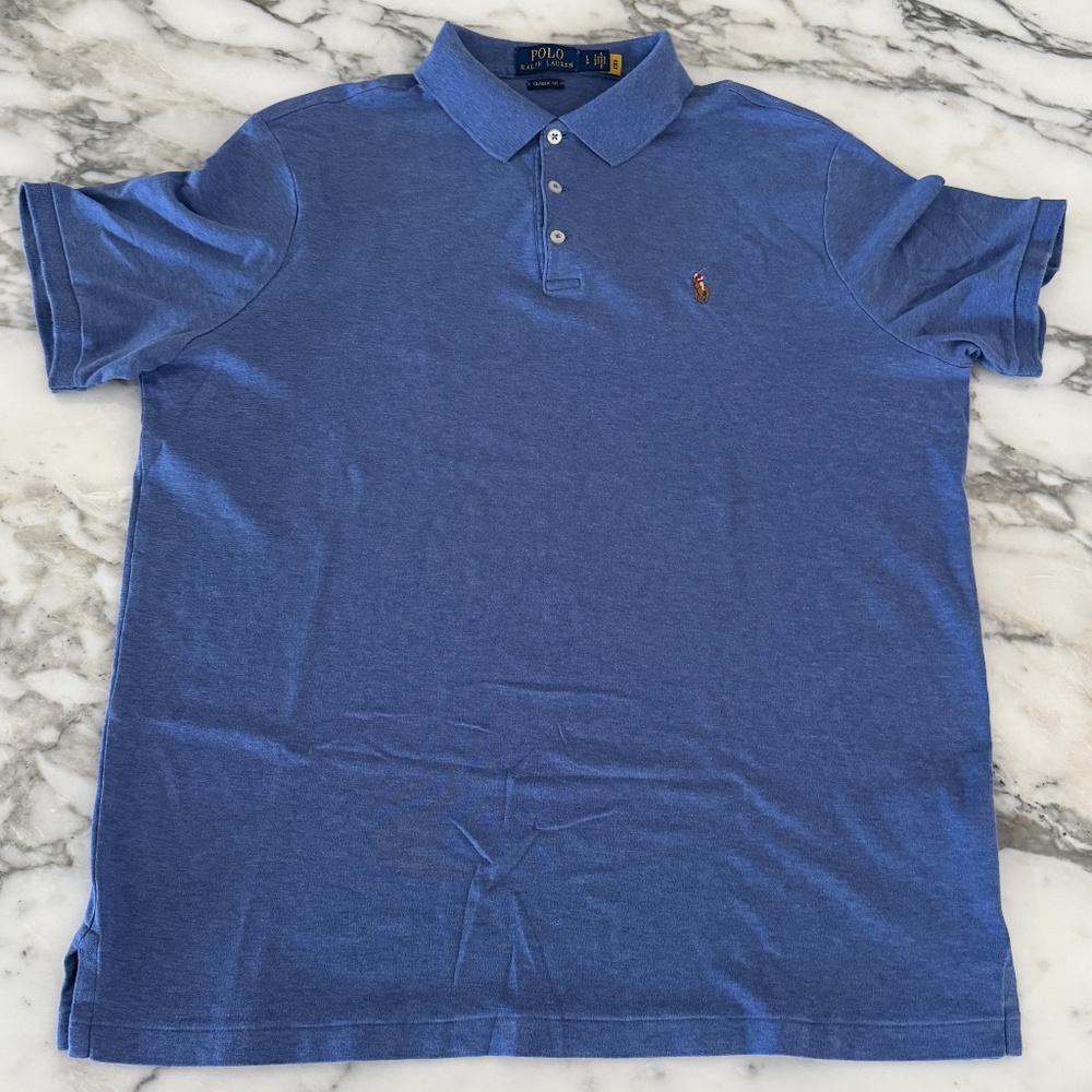 Polo Ralph Lauren Cotton Men's Blue Polo Short sleeve shirt, Large